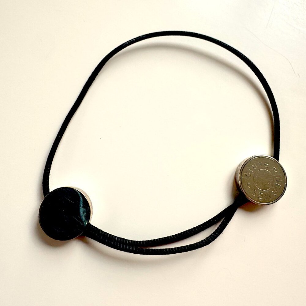 Hermes Serie Cord Bracelet Rare Black Cord / Silver Womens